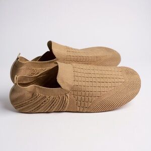 Tan Knit Slip-On Shoes